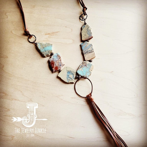 Aqua Terra Slab Necklace with Copper Hoop and Frin