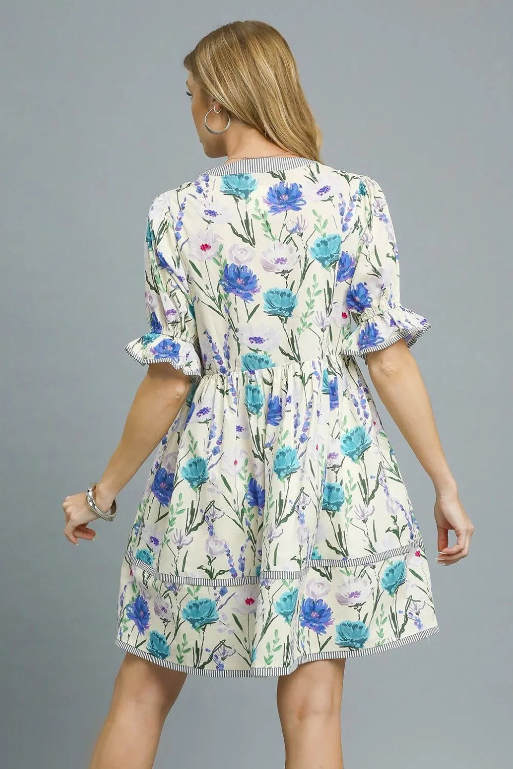 BabyDoll Floral Striped Hem Mini Dress