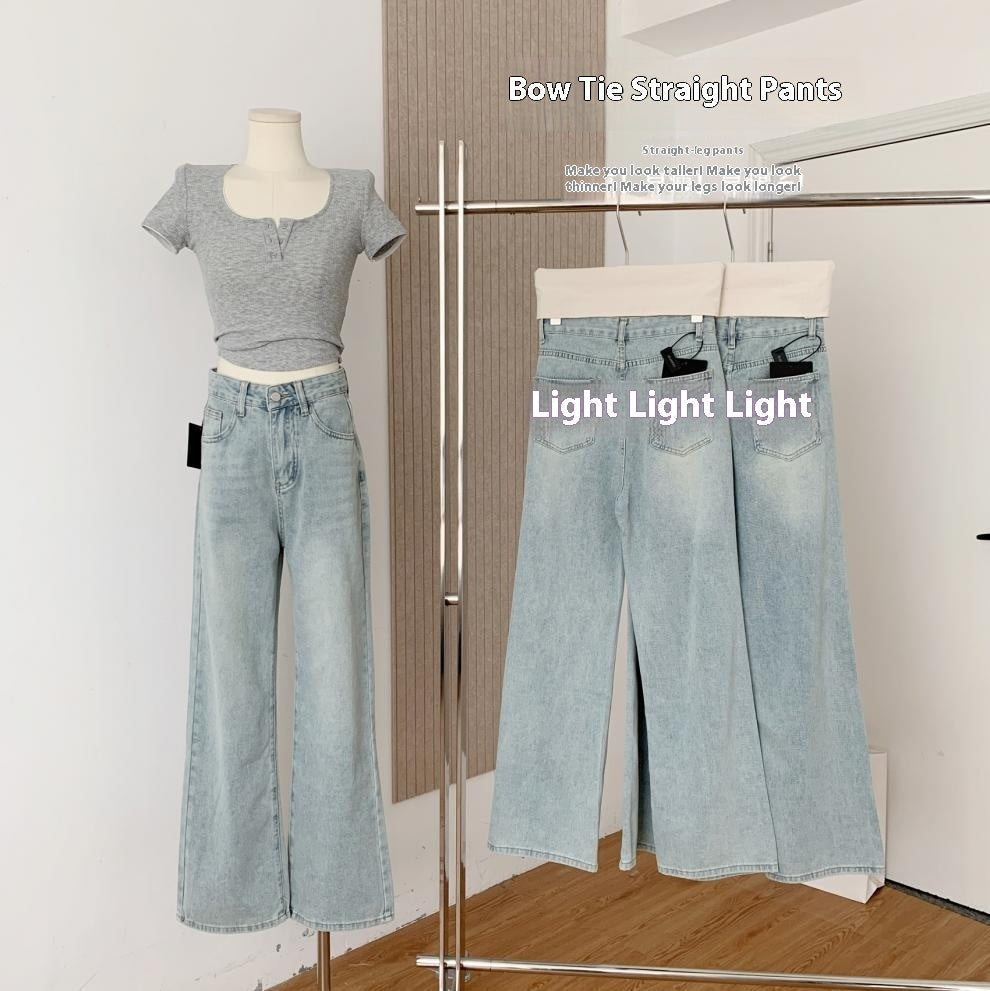Ballet Embroidery Light Blue Wide-leg Jeans
