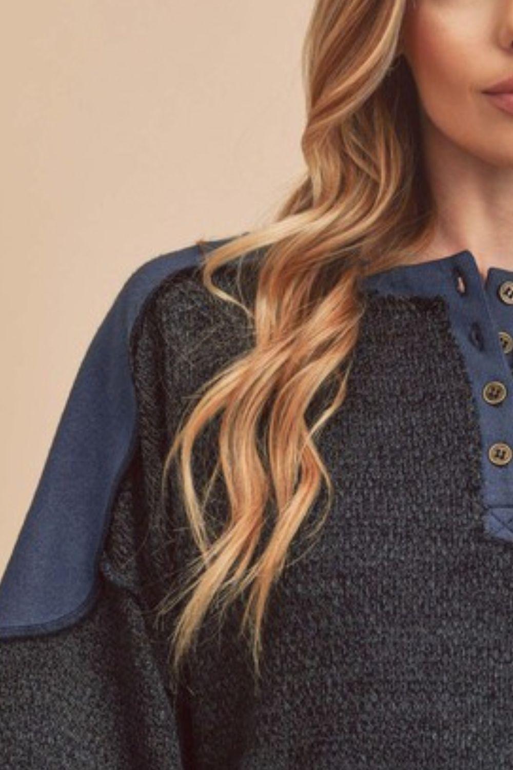 Aemi + Co Side Slit Button Detail Contrast Shoulder Sweatshirt