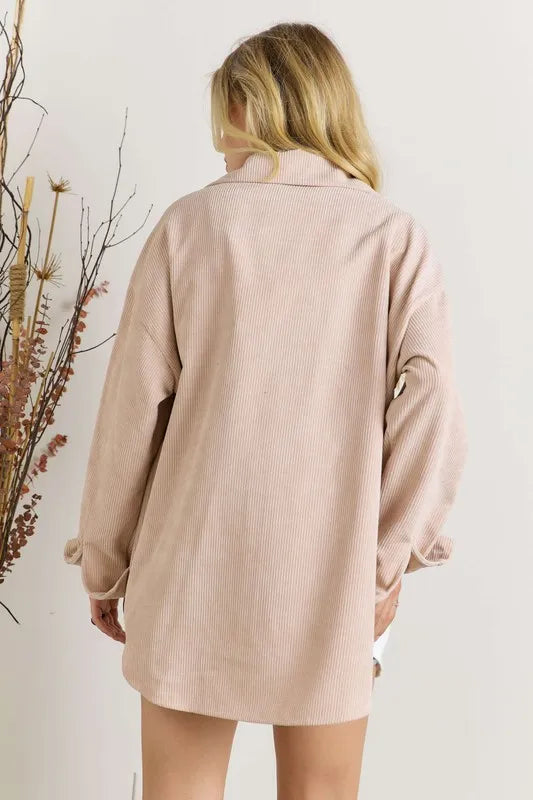 ADORA  Color Block Corduroy Shacket