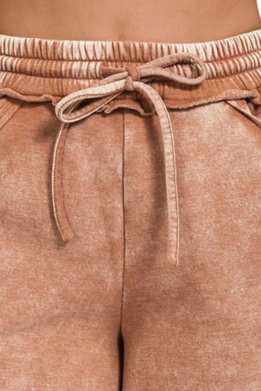 Acid Wash Fleece Drawstring Shorts With Pockets