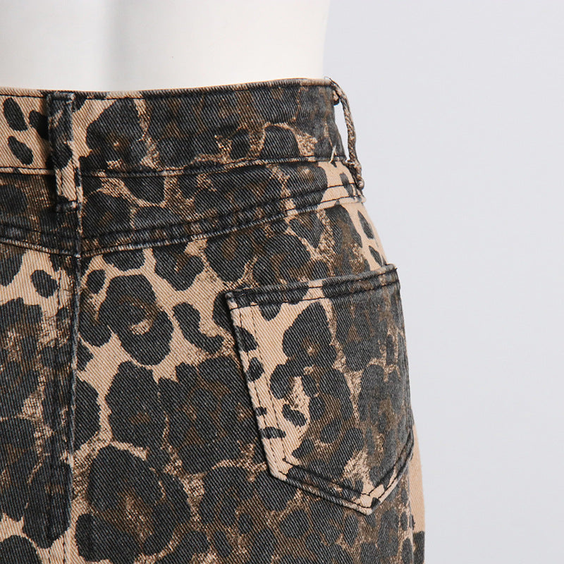 American Vintage Leopard Print Printed High Waist Slimming Straight Pants
