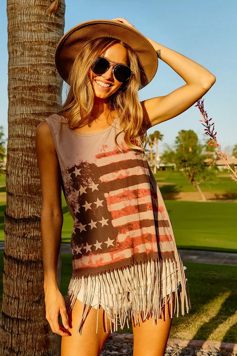 American Flag Print Knit Sleeveless Top