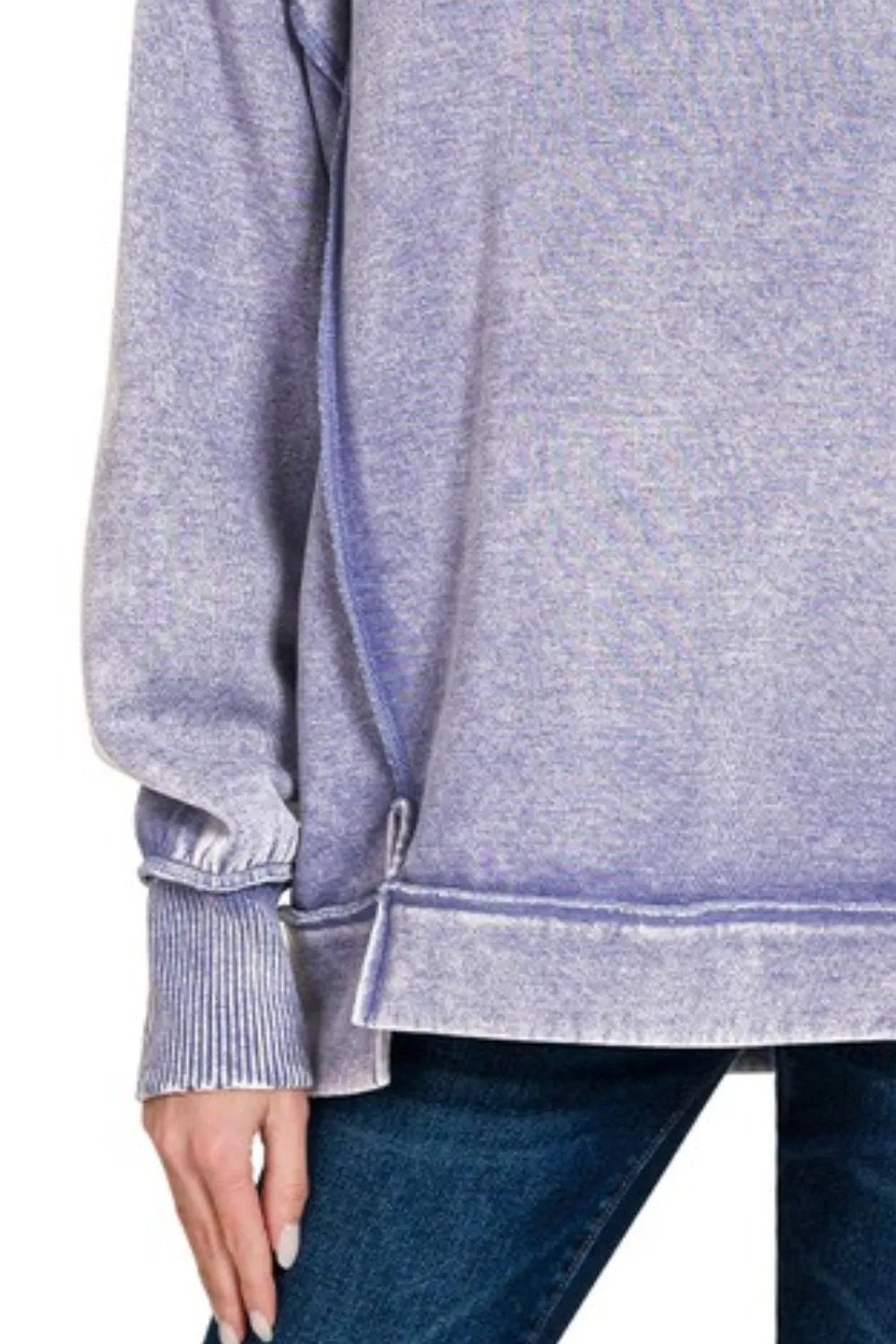 Acid Wash Exposed-seam Fleece Sweatshirt