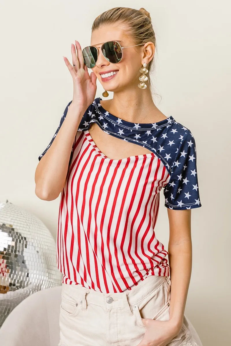American Flag Theme Front Cut Out Top
