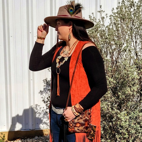 Aqua Terra Slab Necklace with Copper Hoop and Frin