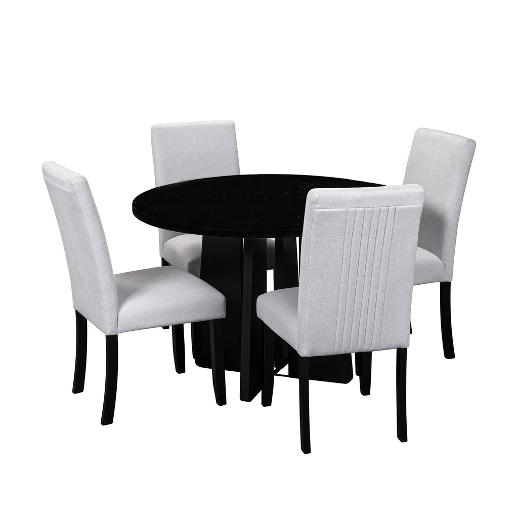 5-Piece Round Dining Table set, 43-Inch Modern Dining Table and 4 Upholstered Chairs for Dining Room, Kitchen Room, Living Room, Easy Assembly