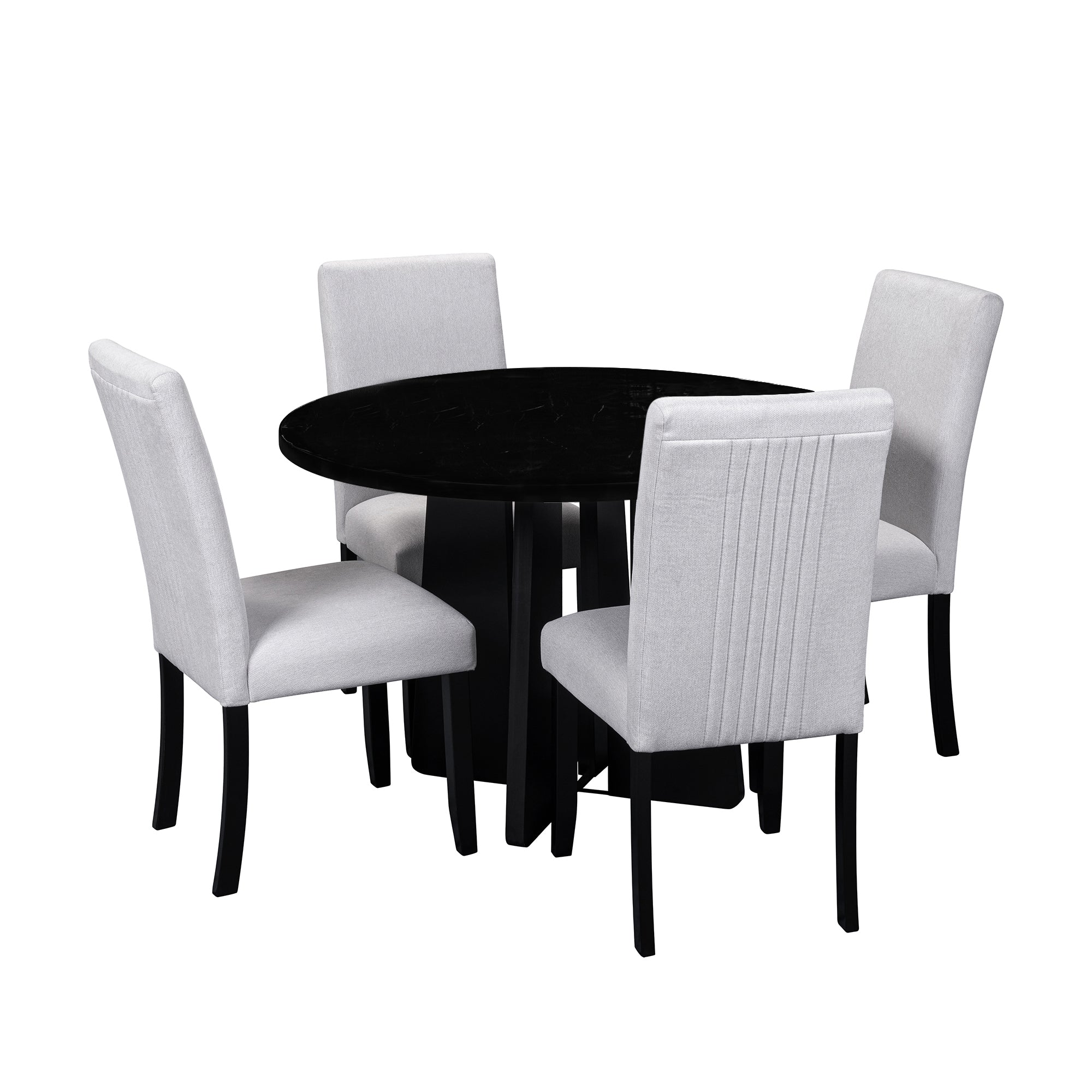 5-Piece Round Dining Table set, 43-Inch Modern Dining Table and 4 Upholstered Chairs for Dining Room, Kitchen Room, Living Room, Easy Assembly