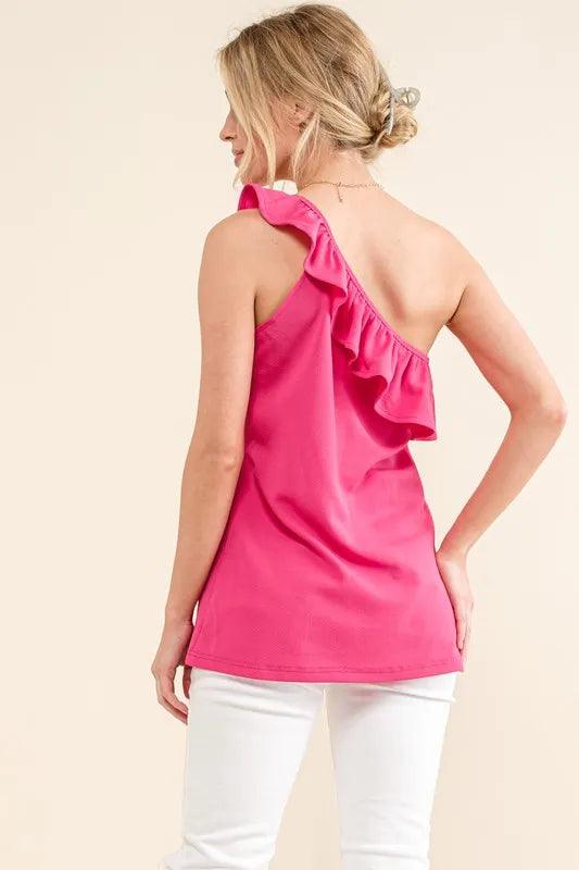 And The Why Ruffle One Shoulder Sleeveless Tank Top