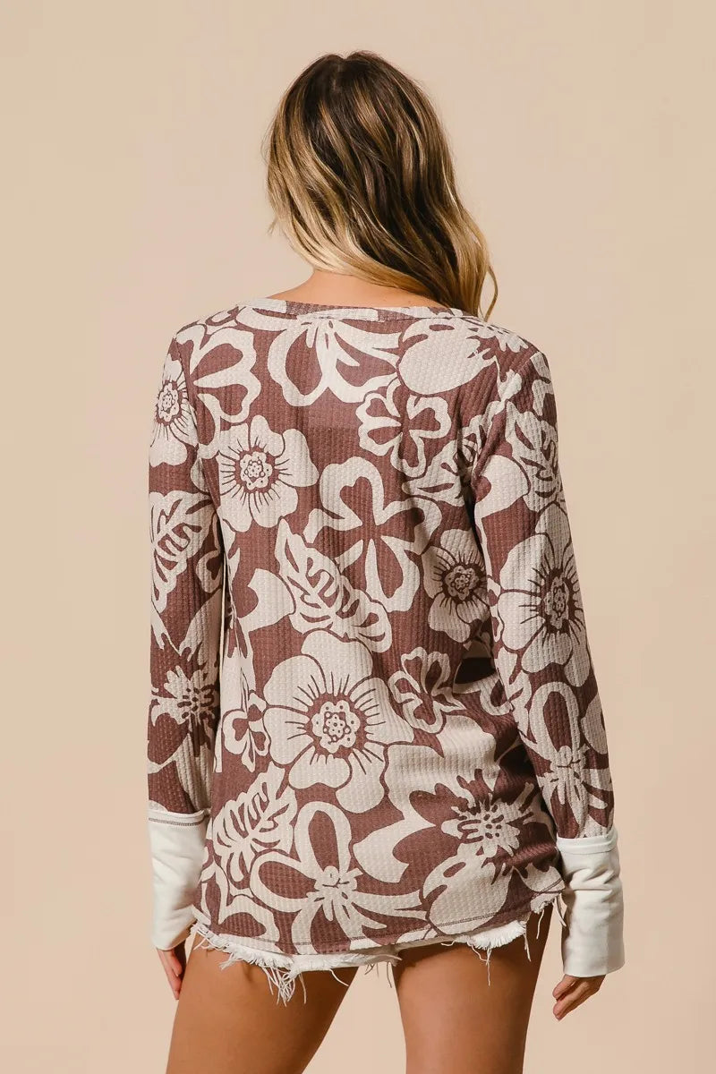 BiBi Flower Printed Waffle Thumb Opening Top