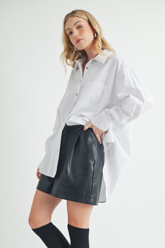 Aemi + Co High-Low Collared Neck Drop Shoulder Shirt