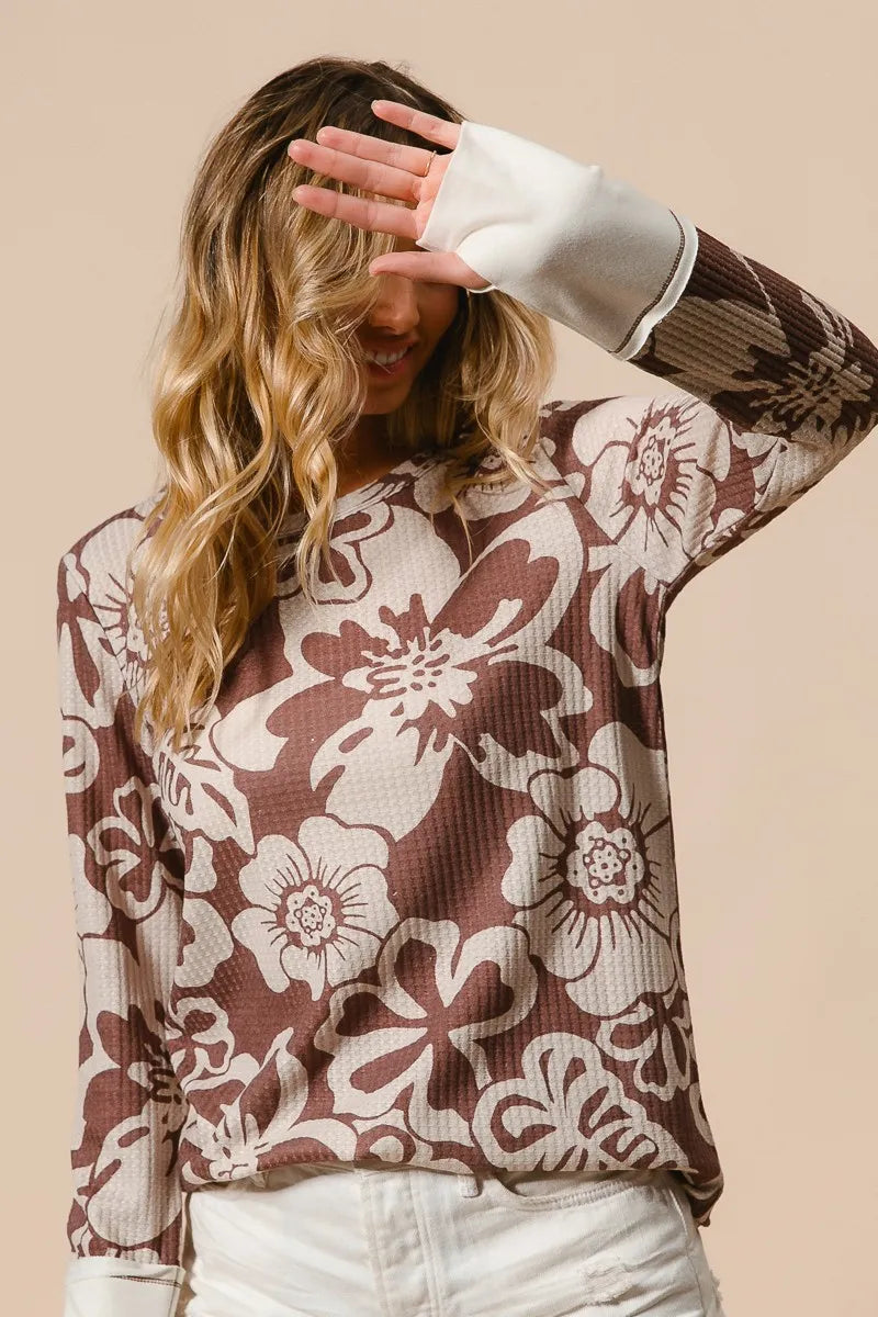 BiBi Flower Printed Waffle Thumb Opening Top