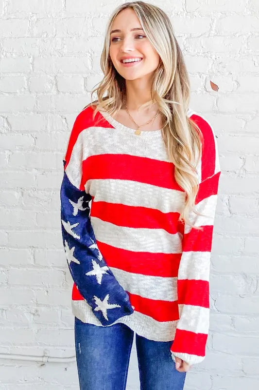 And The Why American Flag Long Sleeve Sweater