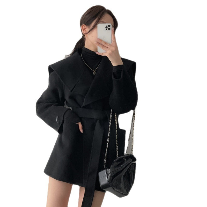 Autumn And Winter Elegant Lapel Lace-up Woolen Coat Woolen Coat Women