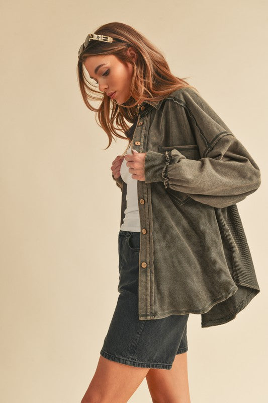Aemi + Co Acid Washed Exposed Seam Button Up Jacket