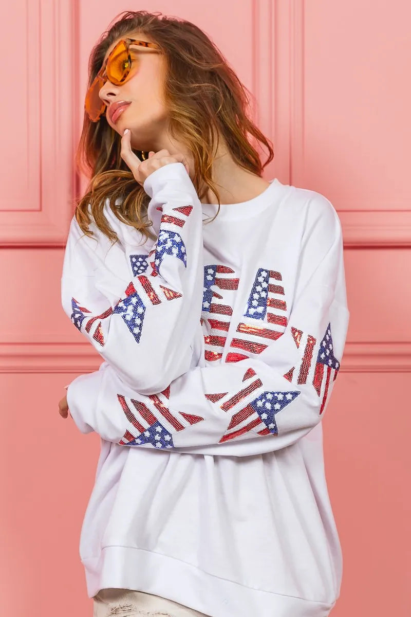 American Flag USA and Star Sequin Sweatshirt