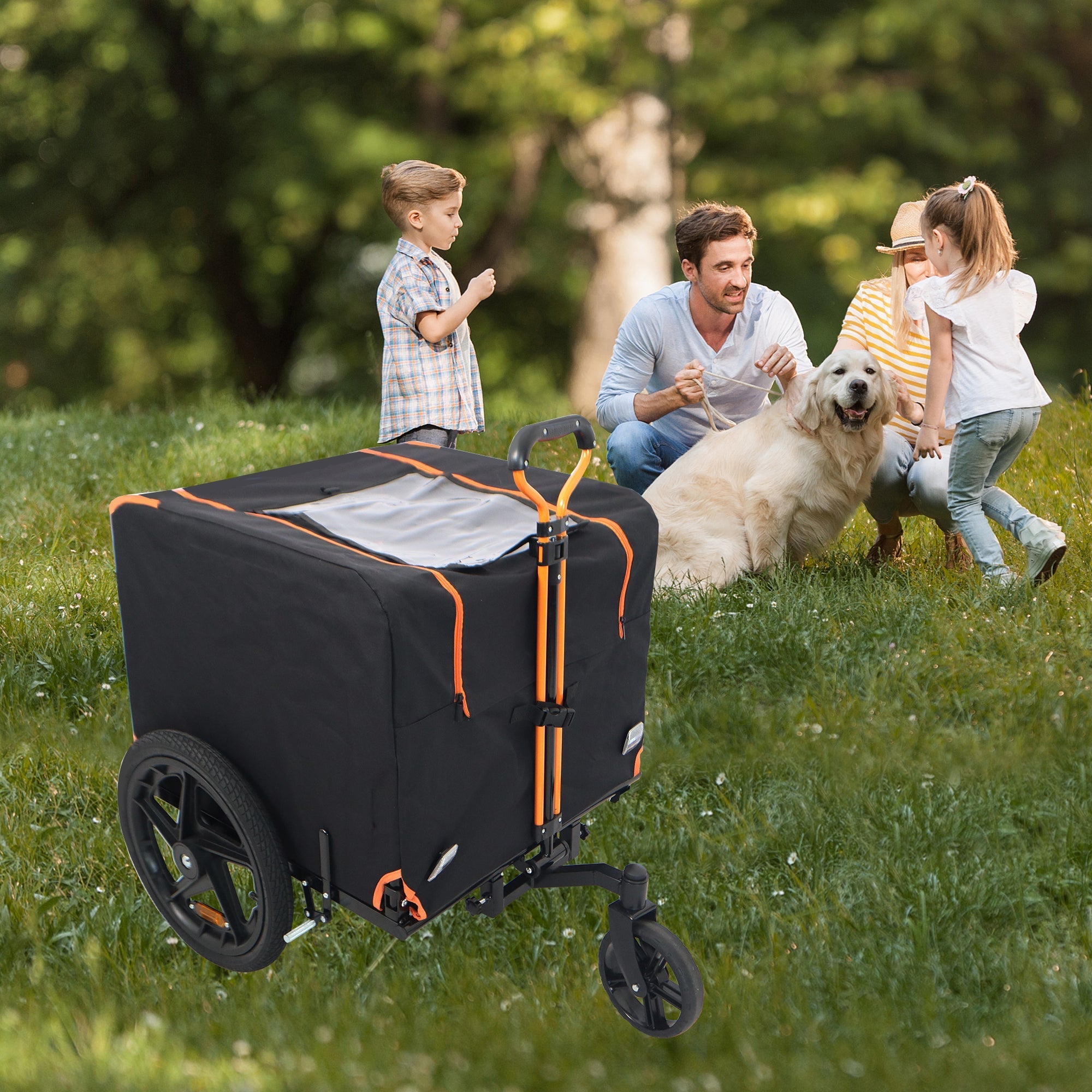 2-in-1 Bike & Pull-Behind Pet Trailer â€?Convertible Dog/Cat Carrier with Detachable Bike Hitch & Built-in Towing Handle â€?All-Terrain Wheels for Cycling and Hand-Pulled Transport, Orange and Black