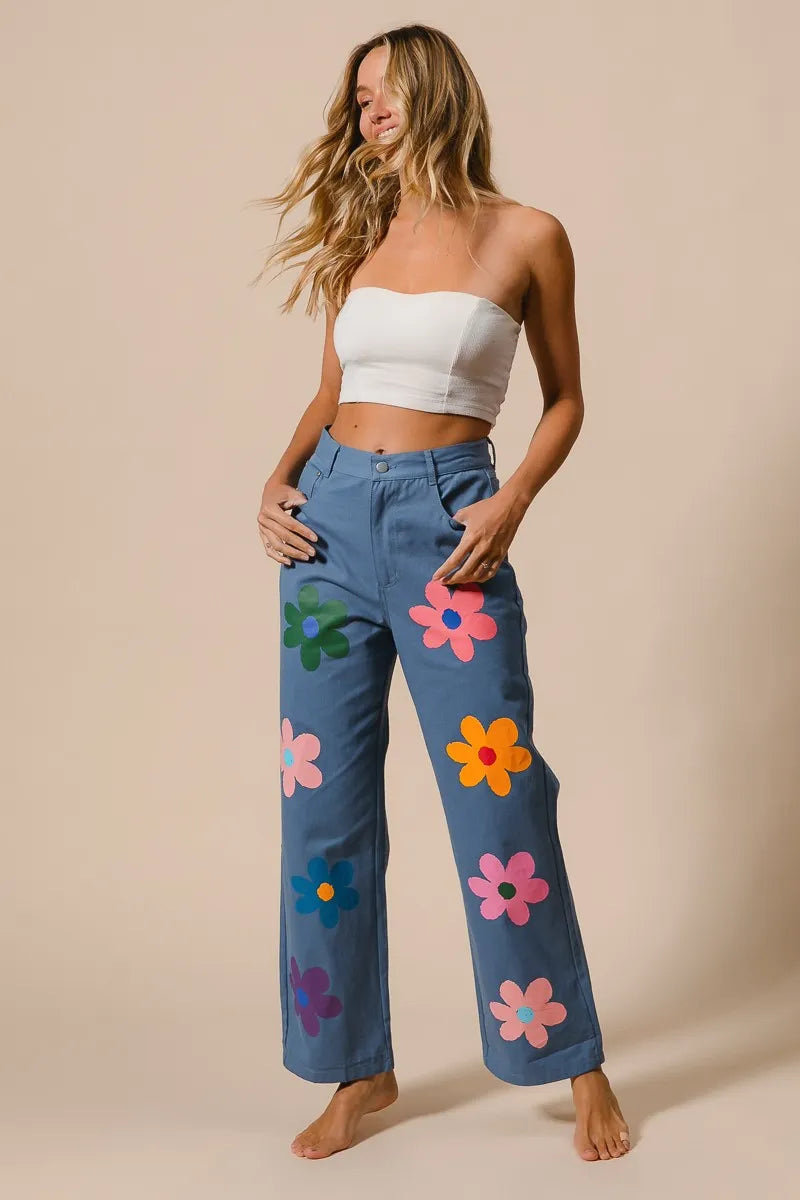 BiBi Flower Print Straight Legs Pants