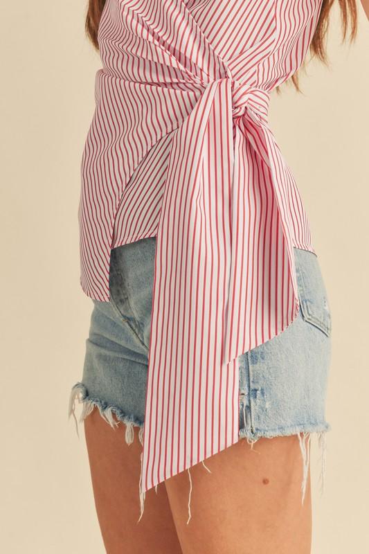 Aemi + Co Side Knotted Surplice Striped Cami