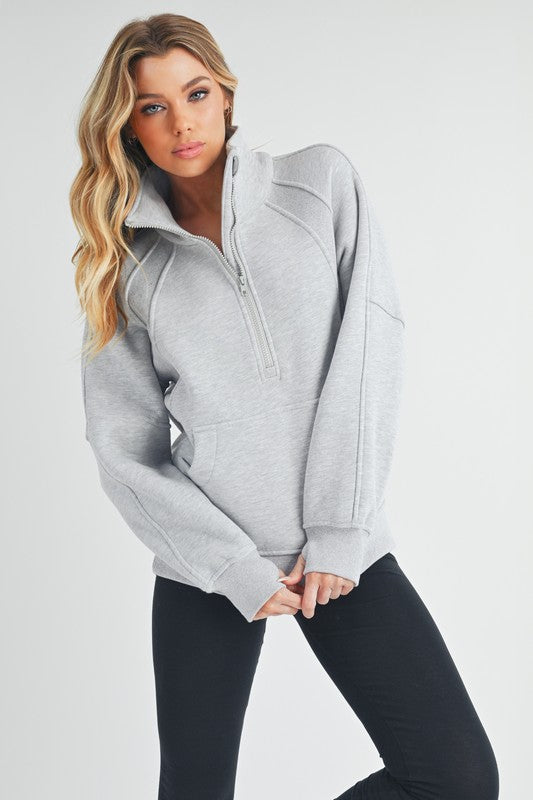 Aemi + Co Half Zip Raglan Sleeve Sweatshirt with Kangaroo Pocket