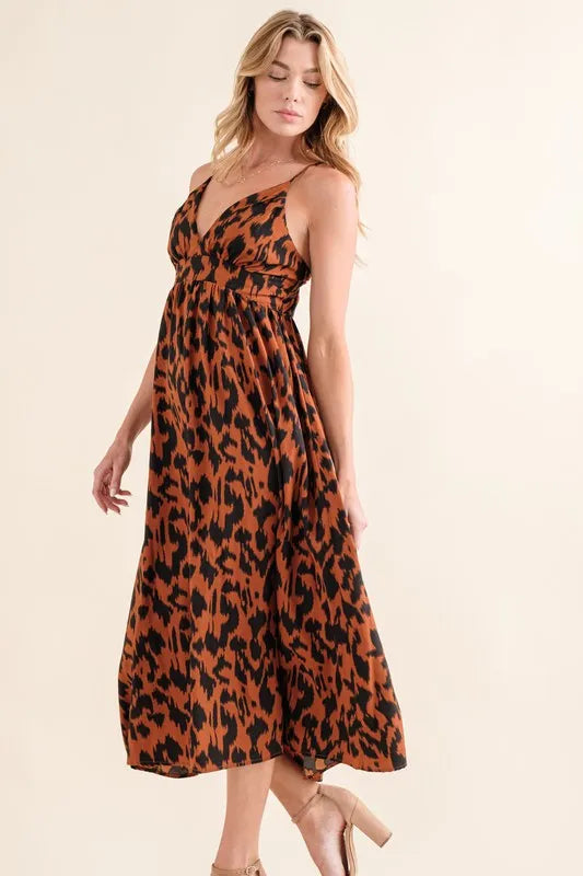 And The Why Leopard Print Plunge Maxi Dress
