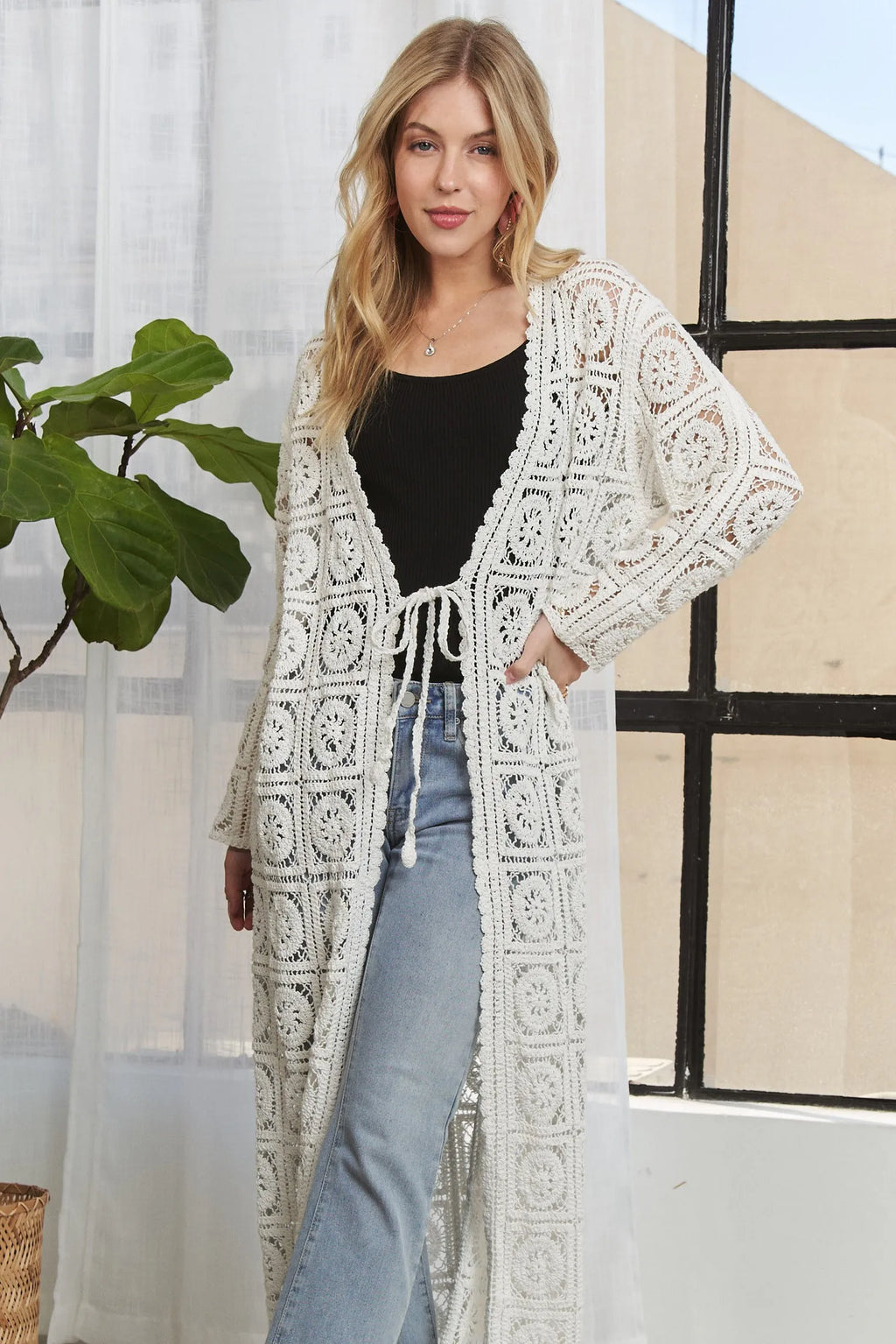 ADORA Long Sleeves Crochet Elastic Cardigan