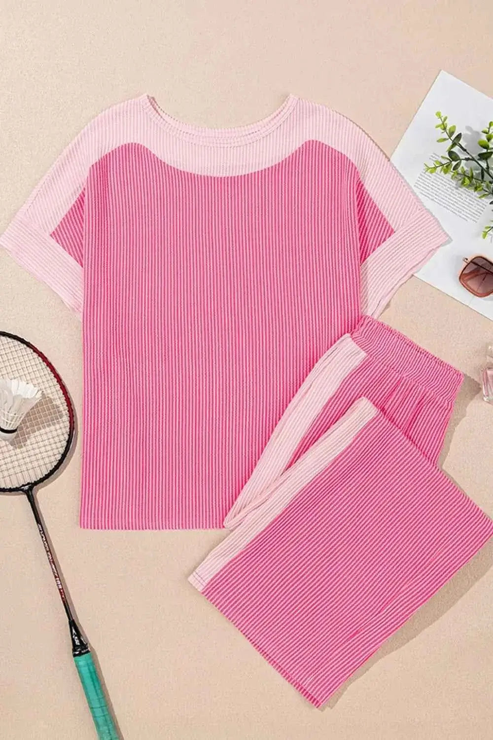 2-tone Colorblock Patchwork Corded top and pants set