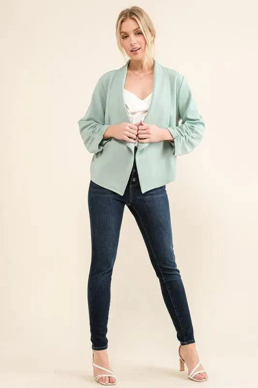 And The Why Stretch Non-Wrinkled Basic Open-Front Blazer