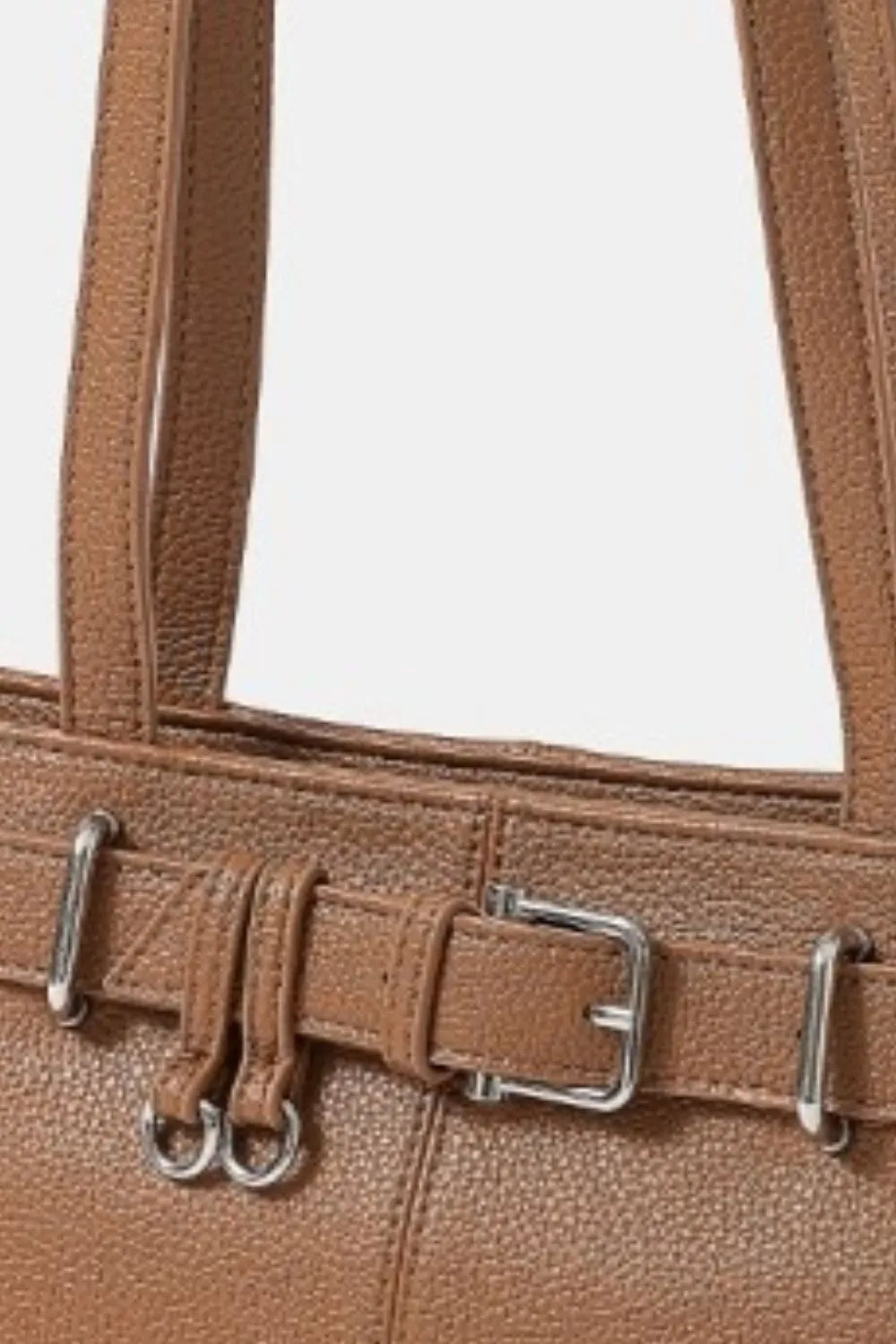 Belt Strap Textured Faux Leather Shoulder Bag
