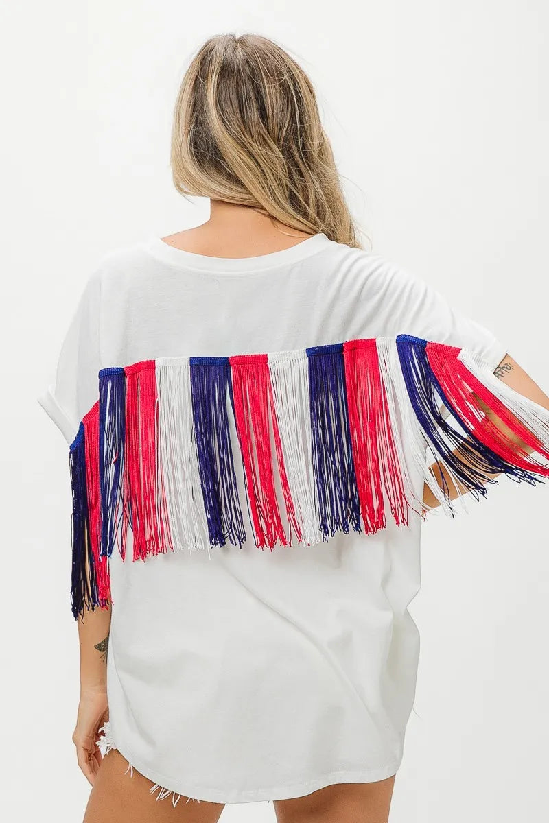 American Flag Sequin Ribbon T-Shirt