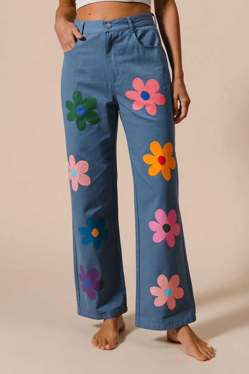BiBi Flower Print Straight Legs Pants