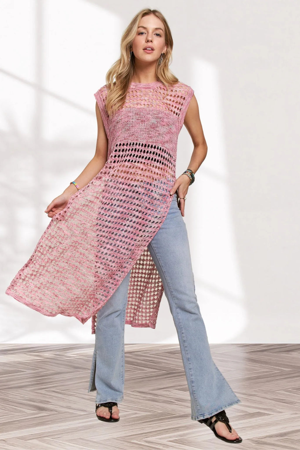 ADORA Multi Color Crochet Tunic Top