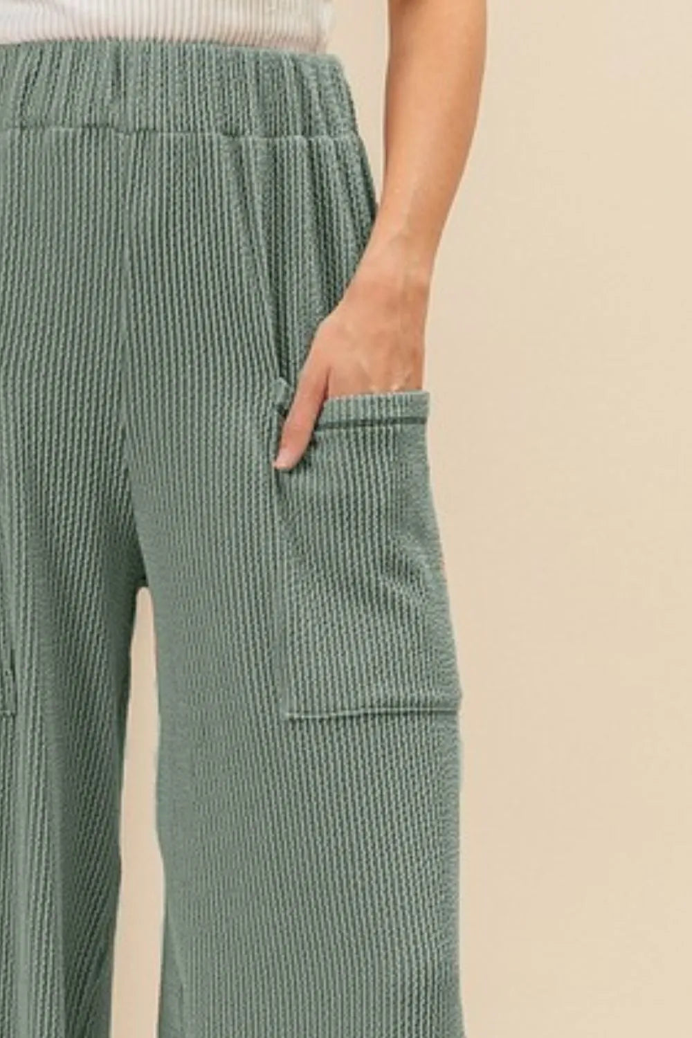 2tone Cord Rib Waist Band Side Pocket Pants