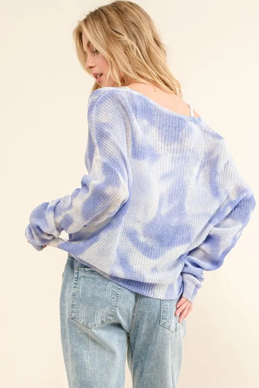 And The Why Blue Tie Dye Twisted Sweater