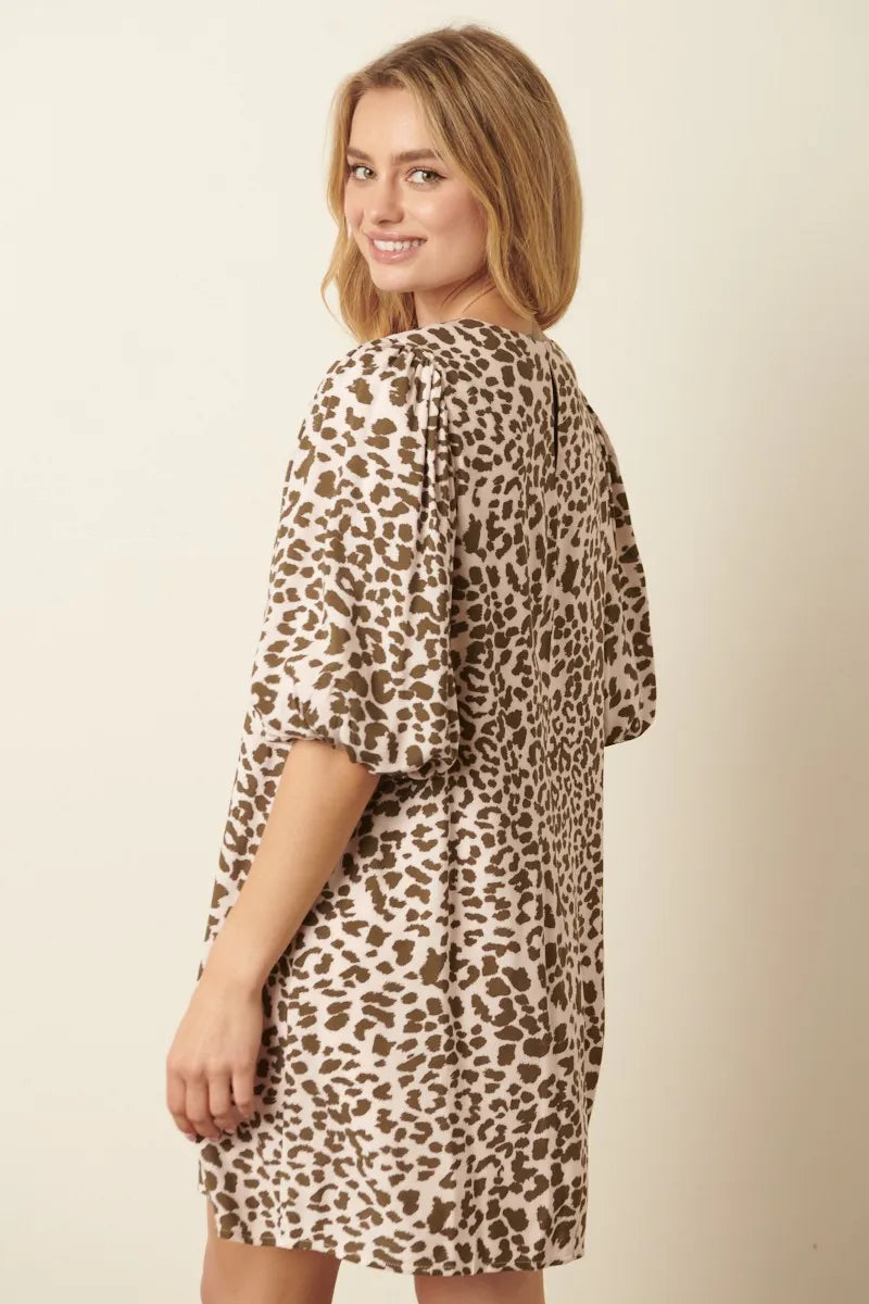 Animal Print Puff Sleeve Mini Dress