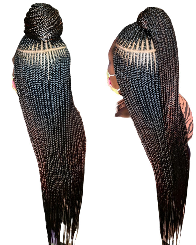 36" Knotless Twist Braided Wig | Side Part | Full Lace | Box Braids Style | Synthetic Hair | Black Women