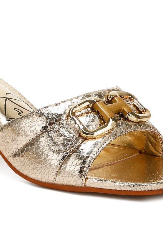 Bellamy Horsebit Detail Snake Print Sandals