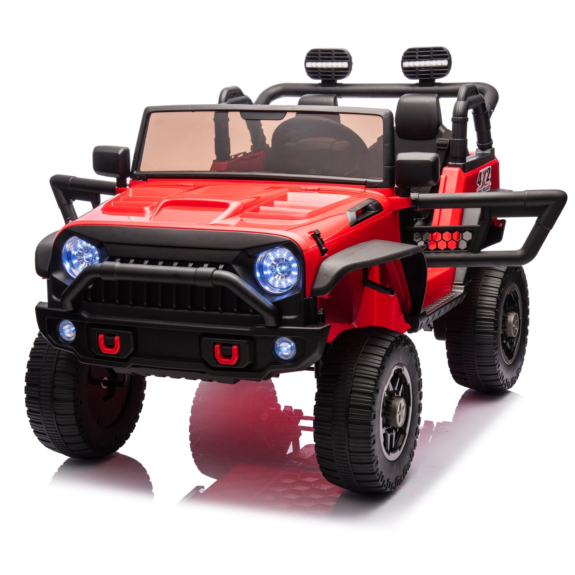 24V Two-Seater Kids Ride On Truck Car W/Parents Control,200w*2,Seat width 20.28in,Four-wheel Suspension,LED Lights,Music,MP3,Bluetooth,Two independent seat belts,Suitable for off-road For Kids Aged 3+