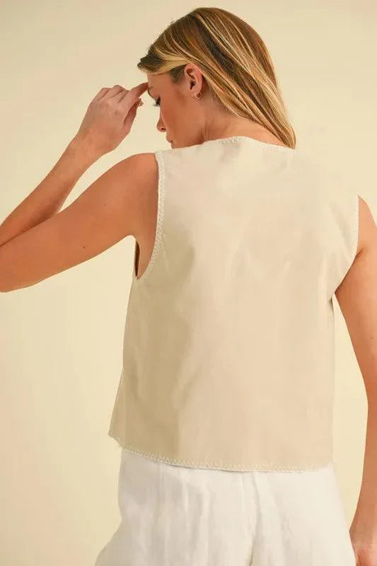 Aemi+Co Embroidered Tied Front Vest Coat