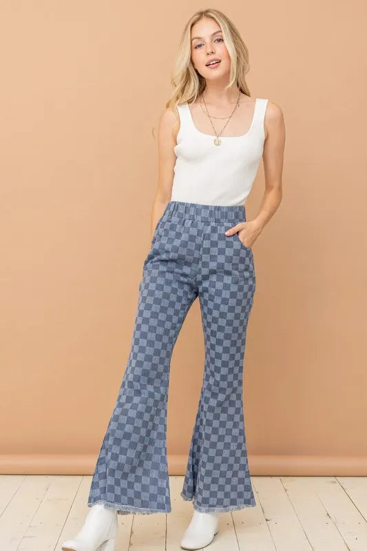 And The Why Checkerboard High Waist Bell Pants