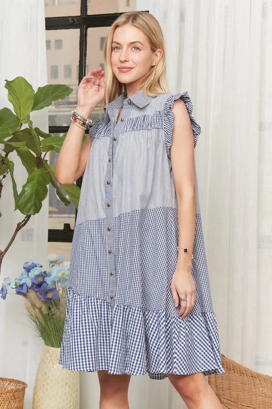 ADORA Button Down Textured Babydoll Dress