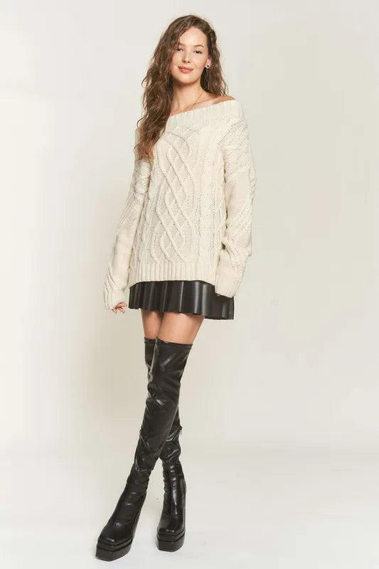 ADORA  Cable Knit Off Shoulder Sweater