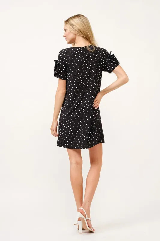 And The Why Embellished Sleeve Polka Dots Shift Dress