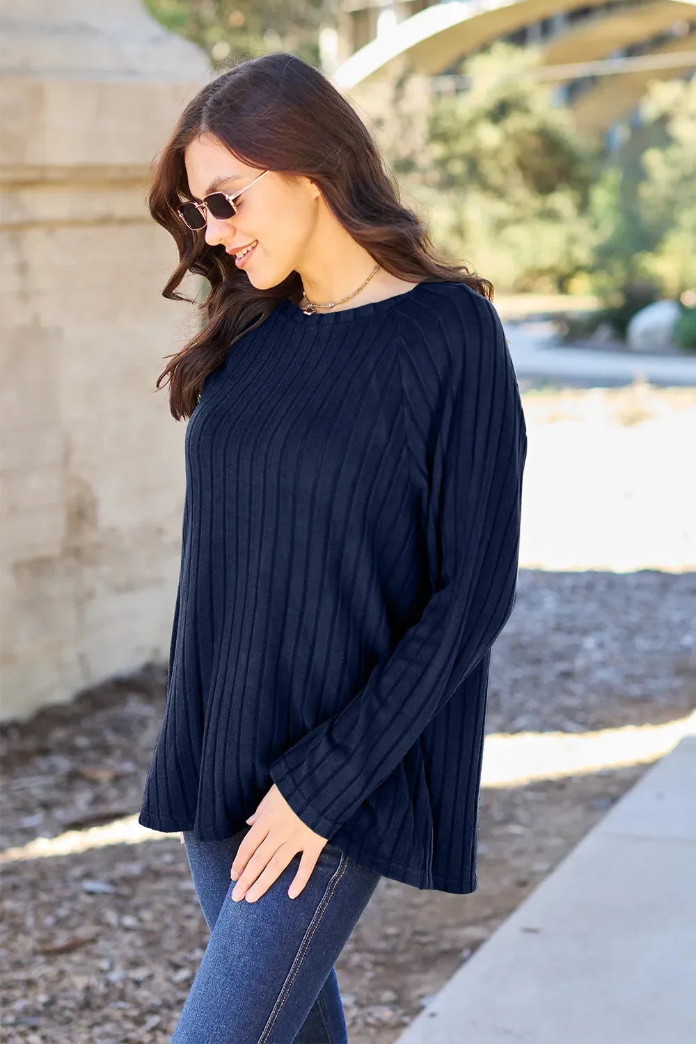 Basic Bae Ribbed Round Neck Long Sleeve Knit Top