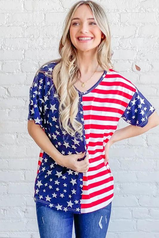 And The Why American Flag Short Sleeve Top