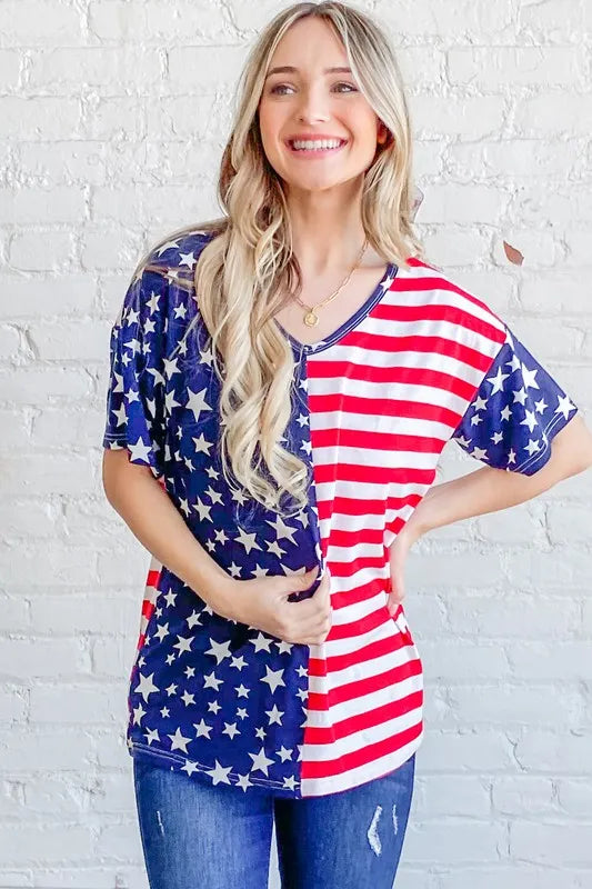And The Why American Flag Short Sleeve Top