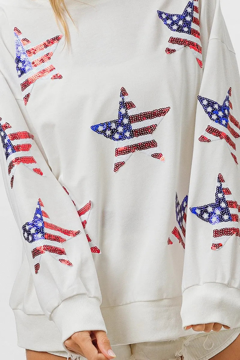 American Flag Sequin Star Sweatshirt