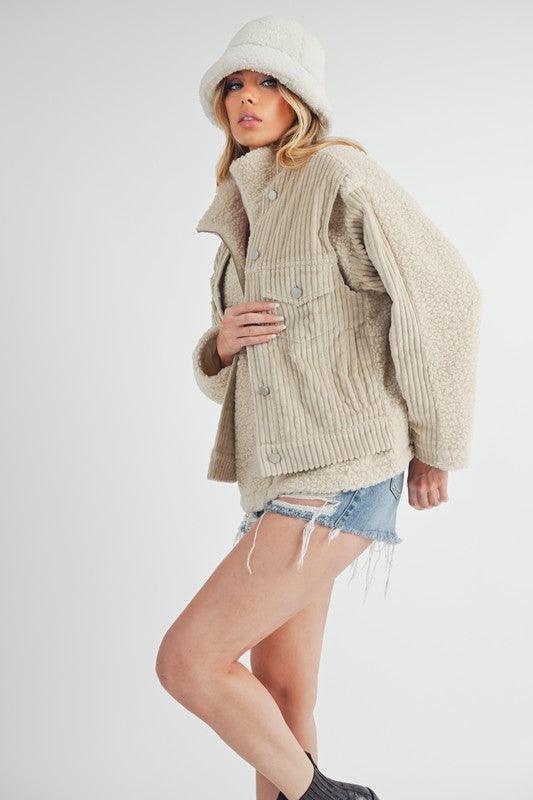 Aemi + Co Faux 2-Piece Turtleneck Sherpa Jacket with Pockets