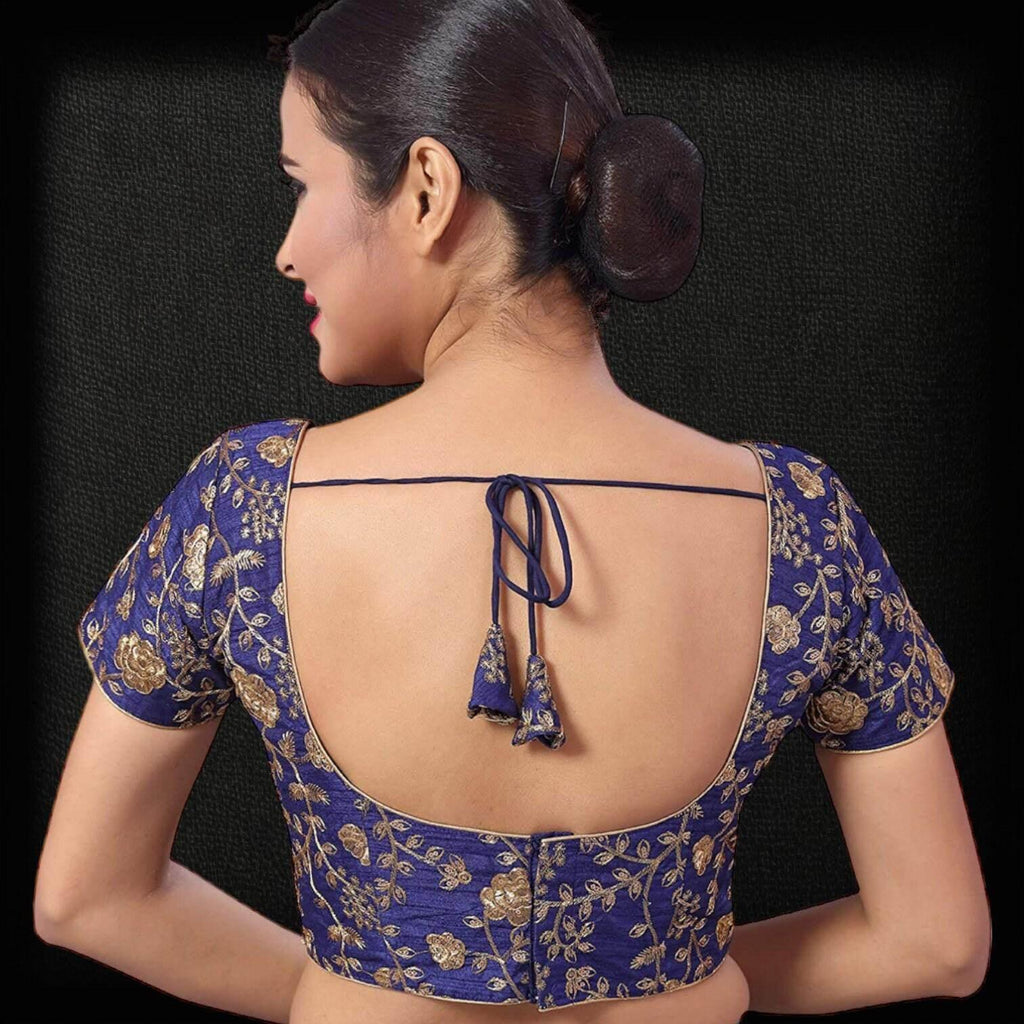 9102 embroidered raw silk blouse | readymade saree blouse